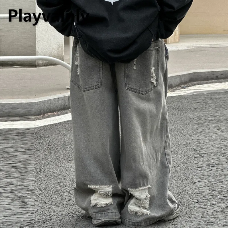 

Детские потертые джинсы в корейском стиле, весенне-осенние модные серые рваные джинсовые брюки для мальчиков, широкие джинсы, детская одежда A2562