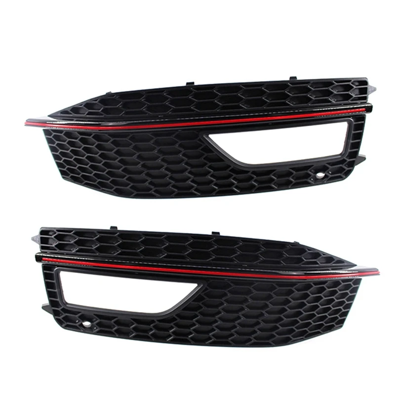 1 Pair Red Line Fog Light Frame Grille Sports Style Fog Light Cover For  A4 S4 13-15 Decorative Modification Replacement