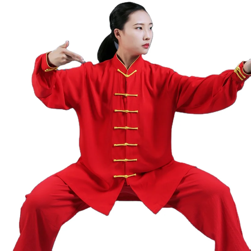 Cotton Silk Taiji Clothes Women Spring Autumn Kungfu Uniform Men Martial Arts Practice Taichi Performance Coat + Pants