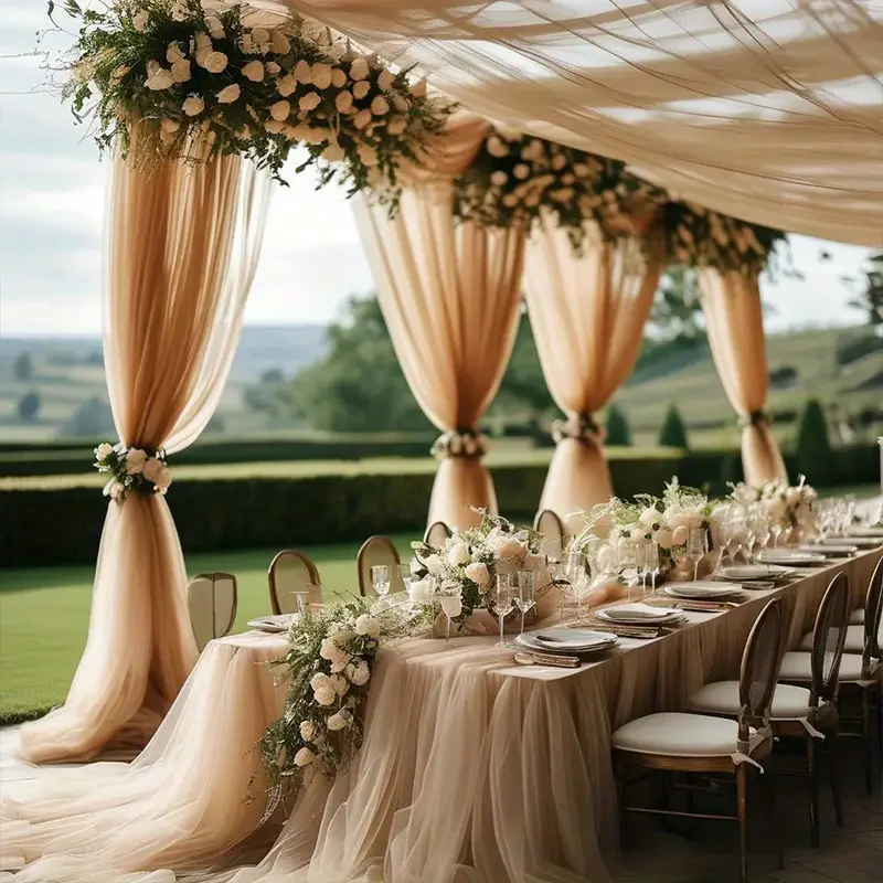 50 Meter Hochzeitsdekoration Tüllrolle Kristall-Organza Transparenter Stoff für Geburtstagsfeier-Hintergrund Hochzeitsstuhl-Bänder Deko-Garn – Detail 21