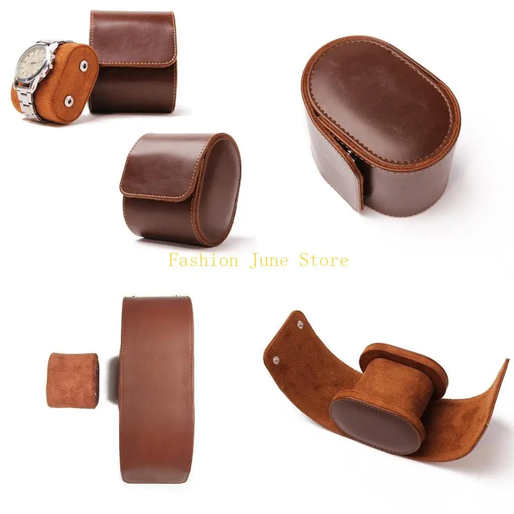 

N5KA Elegant PU Leather Watch Storage Box Storage Organizers and Display Brown Watch Roll Cases for Men or Women