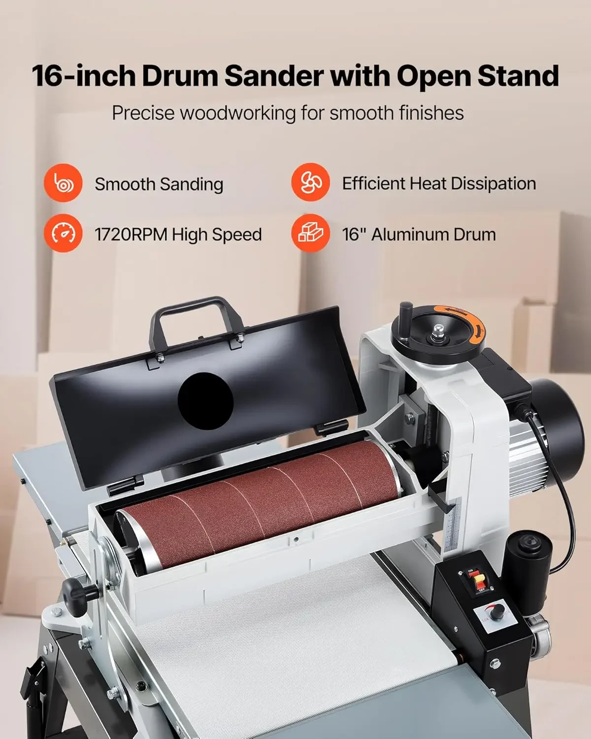 16 Drum Sander with Stand Extension Tables 1 5HP 1720RPM Dual Motor Drum Sander for Woodworking Variable Speed Conveyor Belt 4
