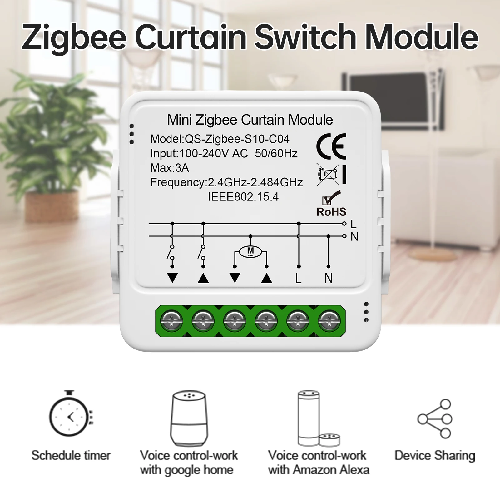 Tuya Zigbee/Wife Smart Curtain Switch Module Home Intelligent Appliance Curtain Blind Roller Shutters App Control Timer