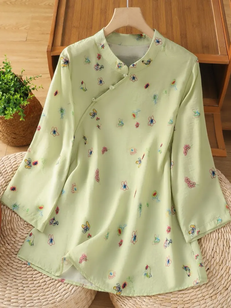 

Женская шелковая хлопковая свободная посадка, летняя повседневная одежда в китайском национальном стиле и грушевидное тело pes Seven Sve L...