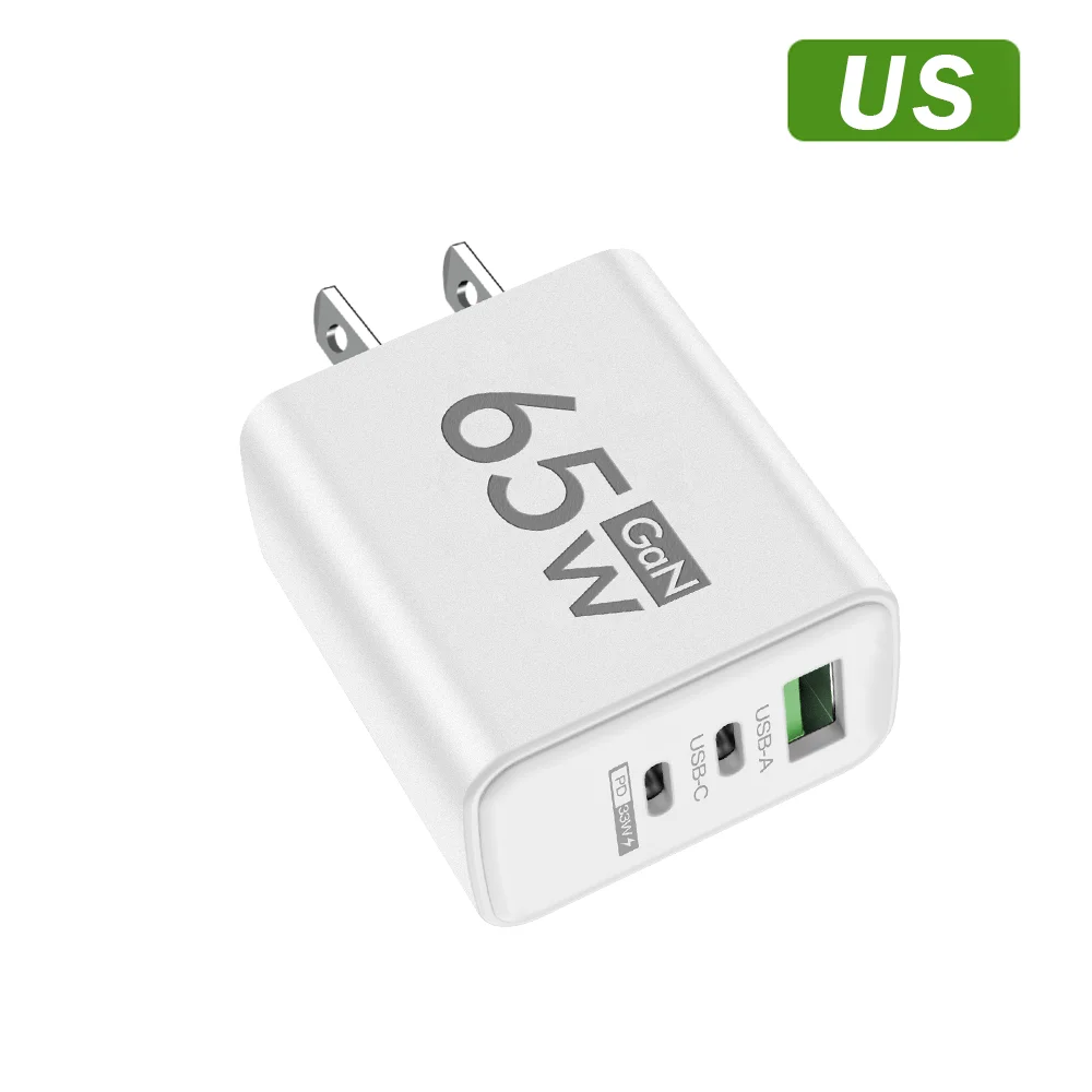 Insgesamt 65W GaN USB-Ladegerät Typ C PD 3 Anschlüsse Schnellladung Handy-Adapter Quick Charge 3.0 Für iPhone Xiaomi Samsung Huawei