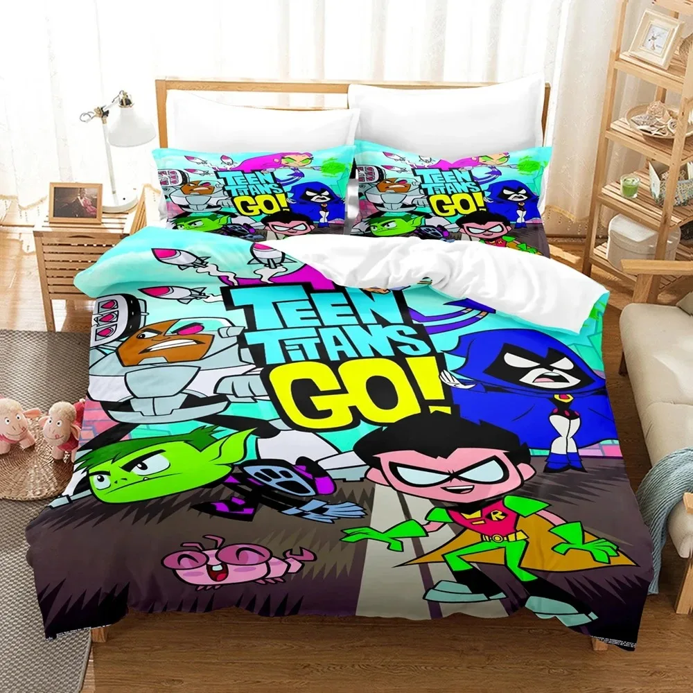 

Cartoon Teen Titans Go Bedding Set,Duvet Cover Comforter Bed Set Quilt Cover Pillowcase,King Queen Twin Size Boys Girls Adults