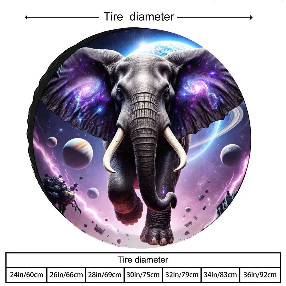 Polyester Fiber Universe Elephant Planet Starry Sky Pattern Car Tire Cover