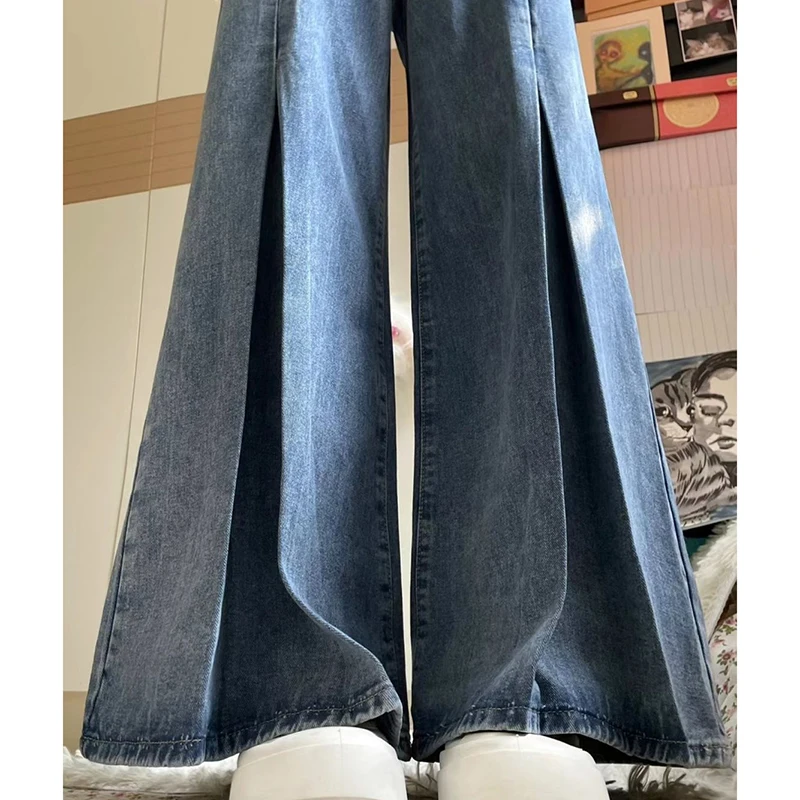 

GIDYQ Spring Autumn New Women Vintage High Waist Wide Leg Jean Pants Korean Fashion Pear Shaped All Match Flare Mopping Trousers