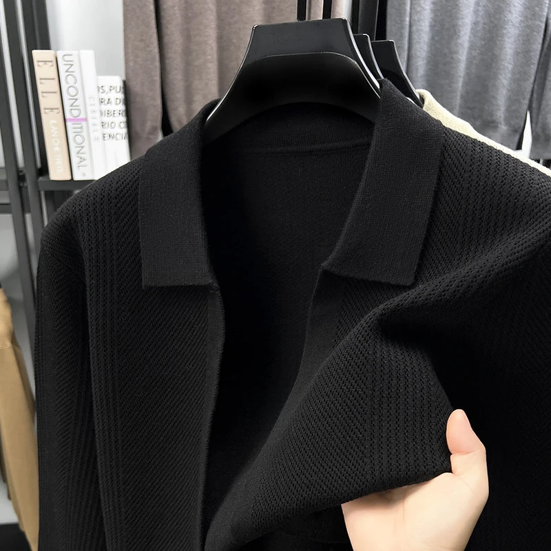 Men's New Knitting High Quality Autumn Winter Knit Cardigan Buttonless Patch Long Sleeves Sweater Exquisite Leisure Fashion Coat
