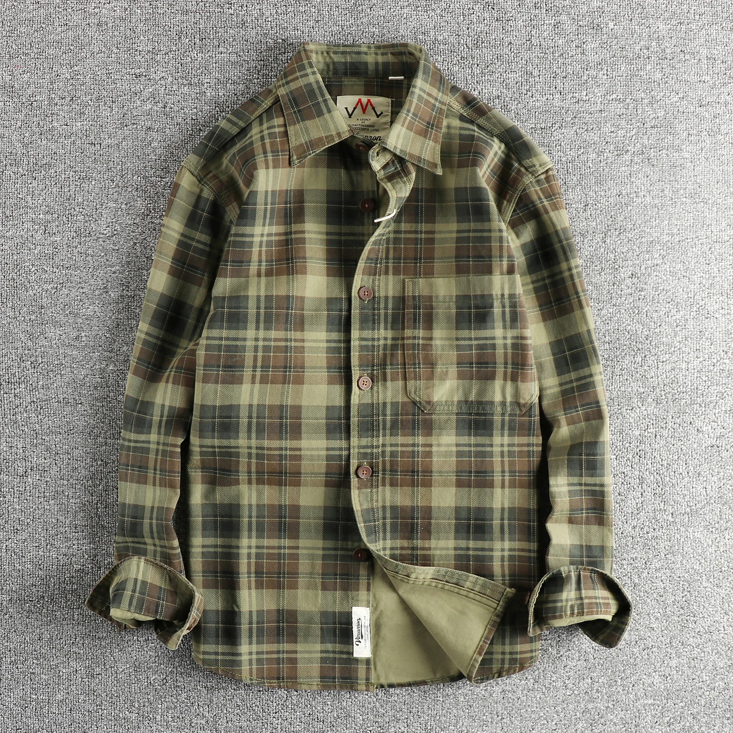 2025 Autumn New American Retro Men's Woven Twill Long-sleeve Lapel Plaid Shirt 100% Cotton Simple Fashion Washed Casual Blouses