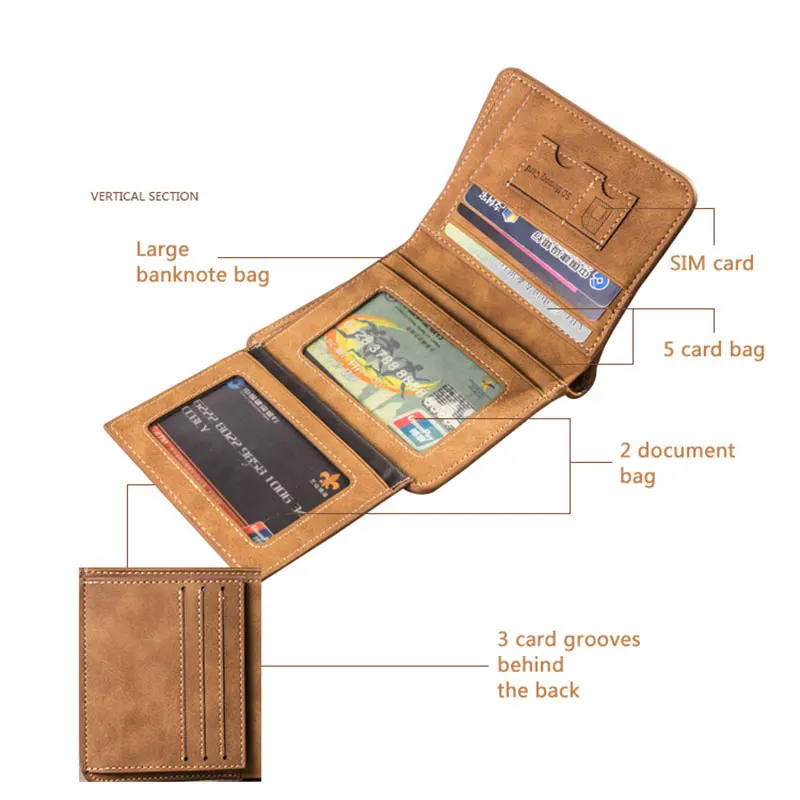 New Short Men Wallets Small Card Holder Photo Holder Vintage Male Purses Engraved Wallets High Quality Leather Men Wallet Clutch