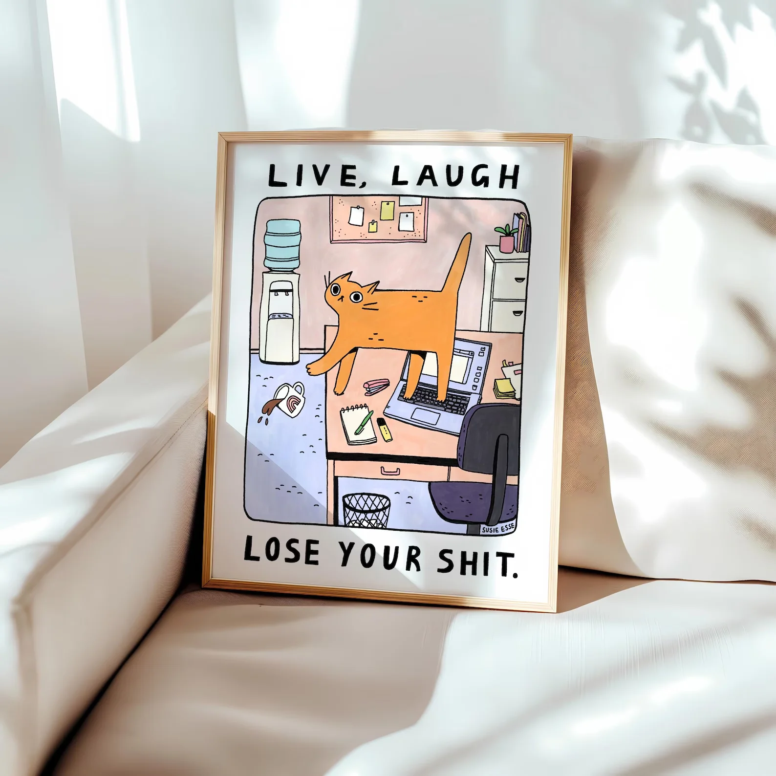 Orange Ginger Cat Wall Art - 'Live Laugh Lose Your Shit' Motto for Office Decor Physical Print POSTER ROOM House Decora Gift
