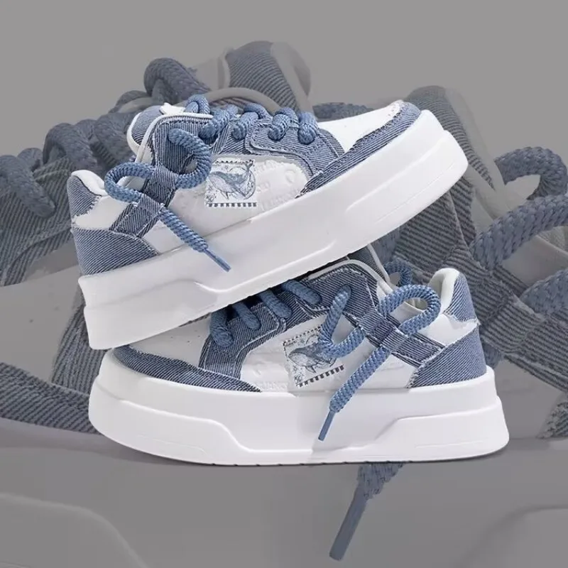 Zapatos de Skateboard con plataforma rosa para mujer, zapatos vulcanizados cómodos con cordones a la moda, zapatillas informales para mujer, zapatos para correr de cuero Pu