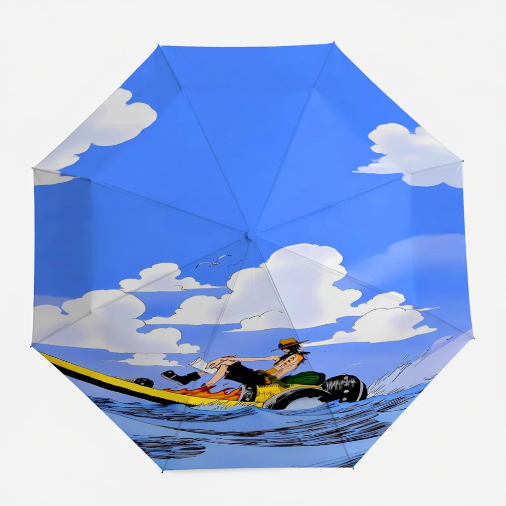 

Автоматический складной зонт One Piece Portgas D. Ace с изображением езды на гидроцикле, синего неба и океана, аниме-арт, ветрозащитный, водонепроницаемый, с защитой от УФ-излучения