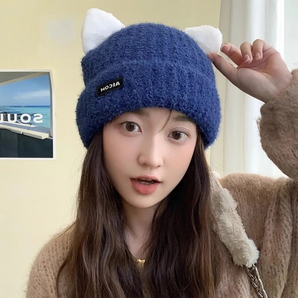 جديد آذان القط أفخم محبوك قبعة إلكتروني التصحيح الدفء الشتاء قبعة يندبروف قبعة قبعة الخريف