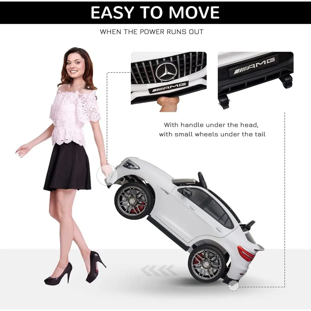 Samochodzik dla malucha 12V z pilotem, Mercedes Benz AMG GLC63S Coupe, samochód elektryczny z 2 prędkościami, odtwarzacz MP3, światła, biały