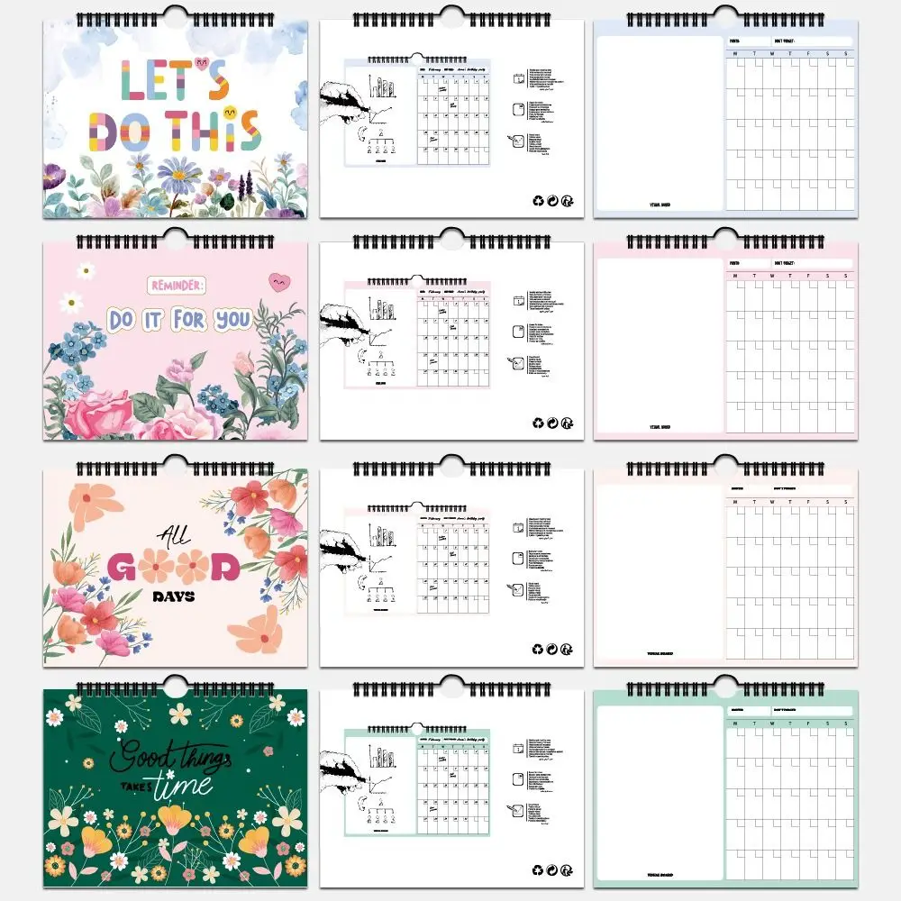 Smooth Writing Undated รายเดือนกันน้ํา PVC รายเดือน Student Planner ดอกไม้แบบพกพา Daily Planner