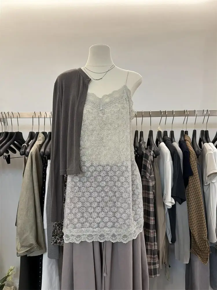 Gentle Lace Trim Layering Vest Top Outerwear Soul Mate Vintage Strap Dress Companion Straight Cut Commute Style Casual Wear