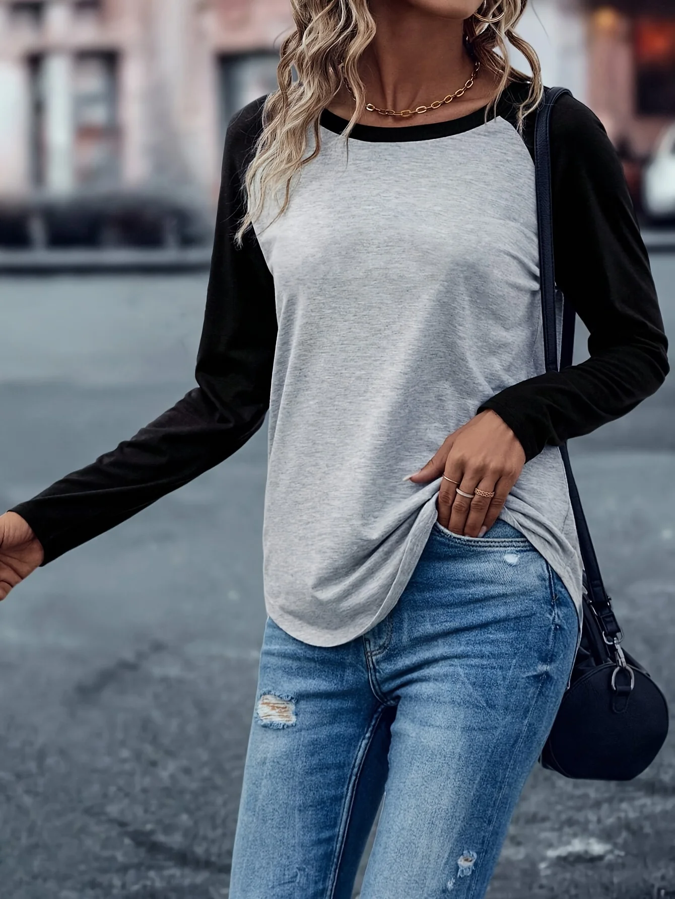 Odzież damska Topy O-Neck Długi rękaw Gruba koszulka biurowa Lady Commuter Jesień Zima Casual Printed All-match T-shirt — zdjęcie 6