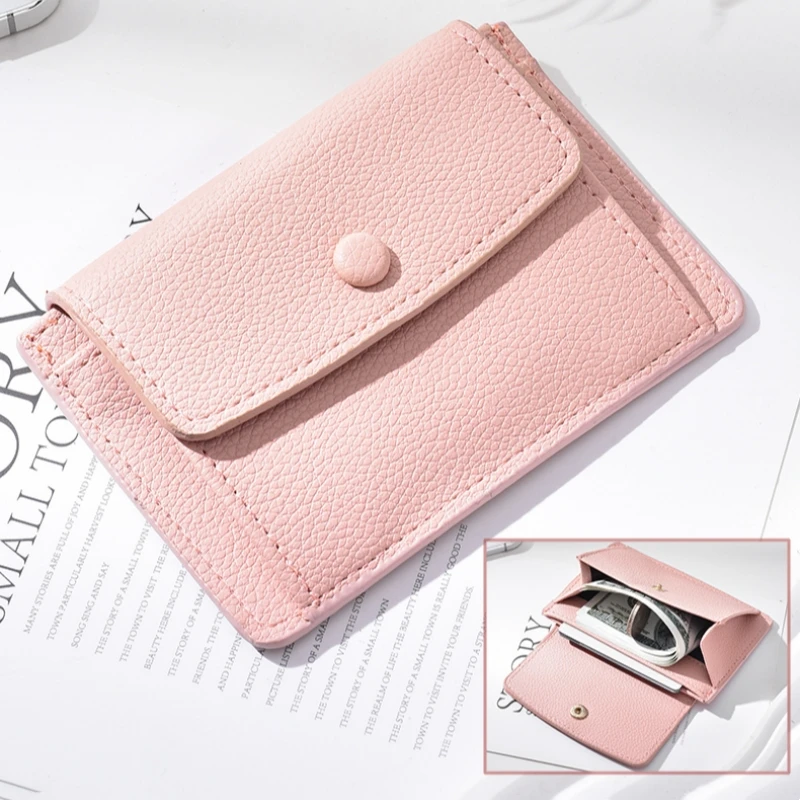 Damen Mini Brieftasche Kunstleder Druckknopf Geldbörse Multi-Card Slot Card Holde