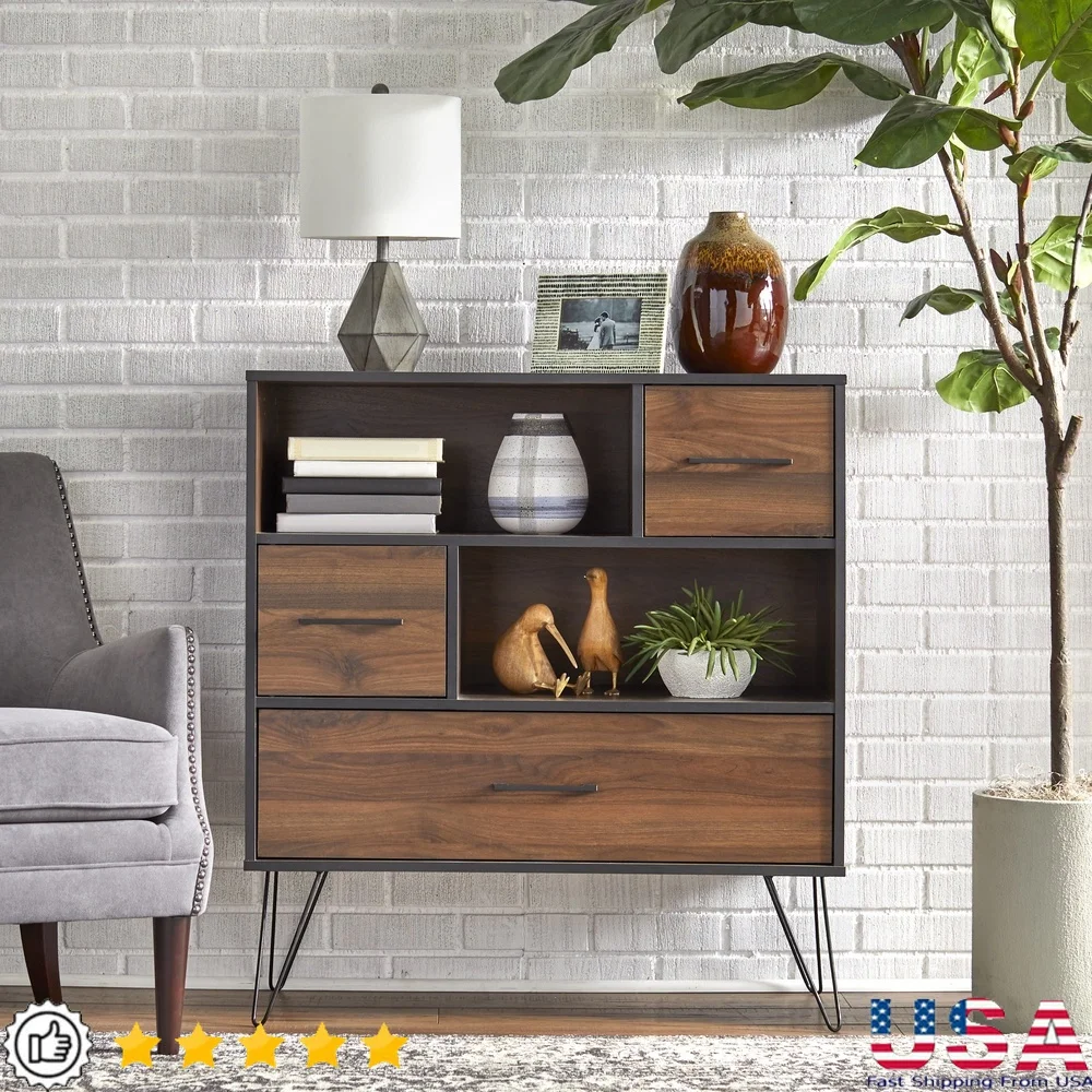 

Vintage Cabinet Mid Century Storage Unit Retro Furniture with Open Shelves Drawer Living Room Home Office Display Space