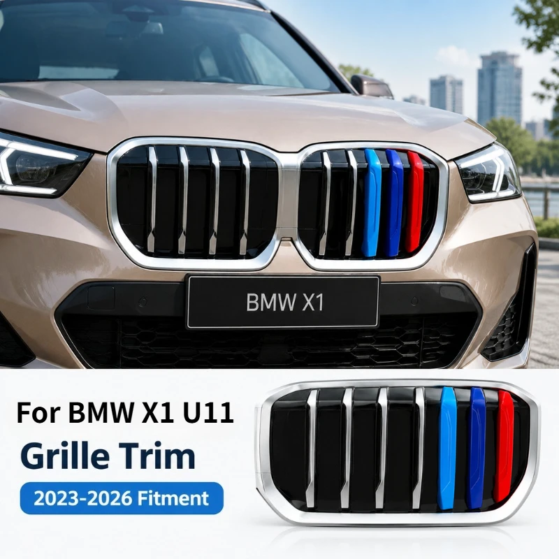 For BMW X1 IX1 U11 2023-2026 ABS Car Front Grille Stripes Covers Grid Strips Clips Trim Cover Exterior Car Accessories