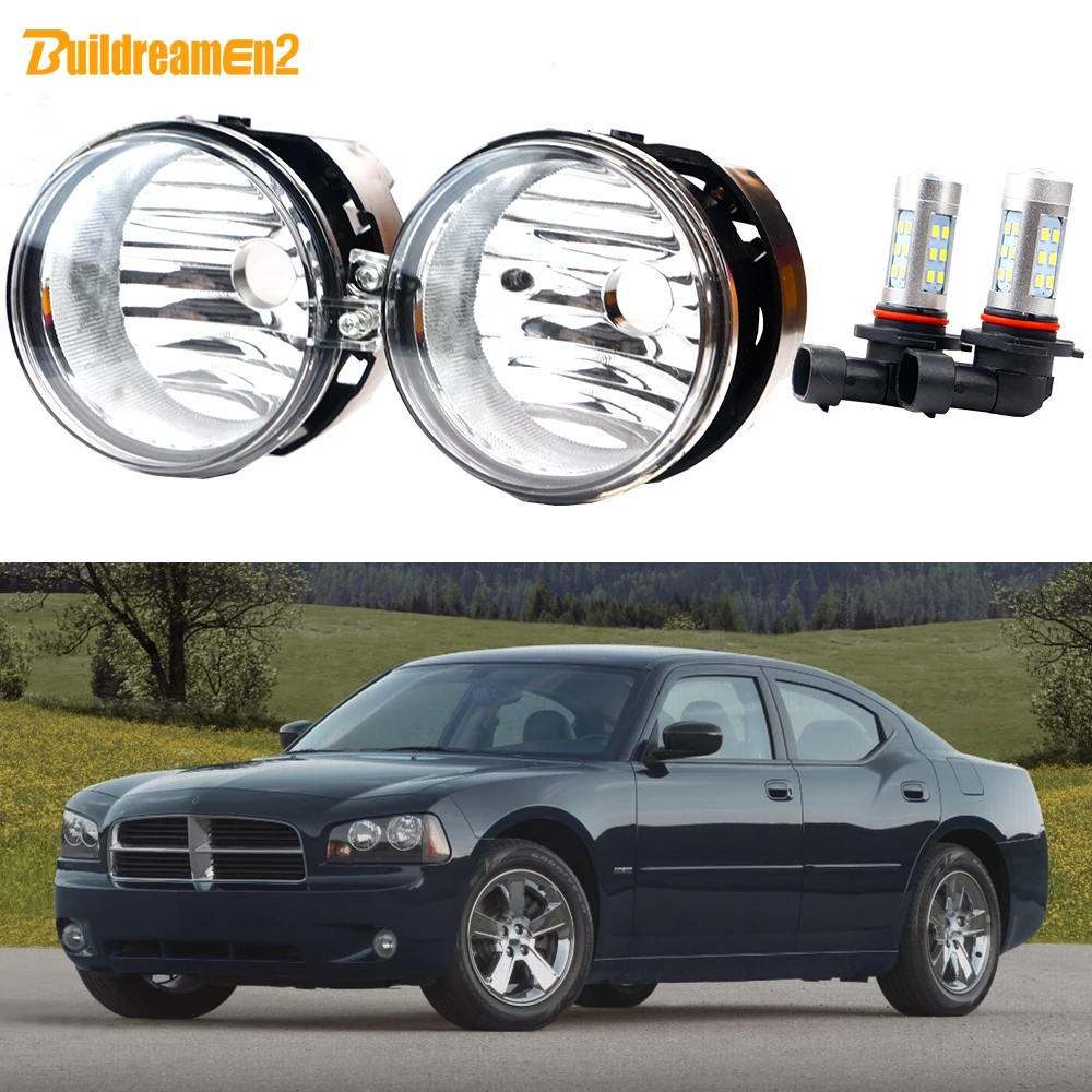 21W Car Left + Right Fog Light Lampshade with H10 LED Bulbs Assembly 2 Pieces For Dodge Charger 2006 2007 2008 2009