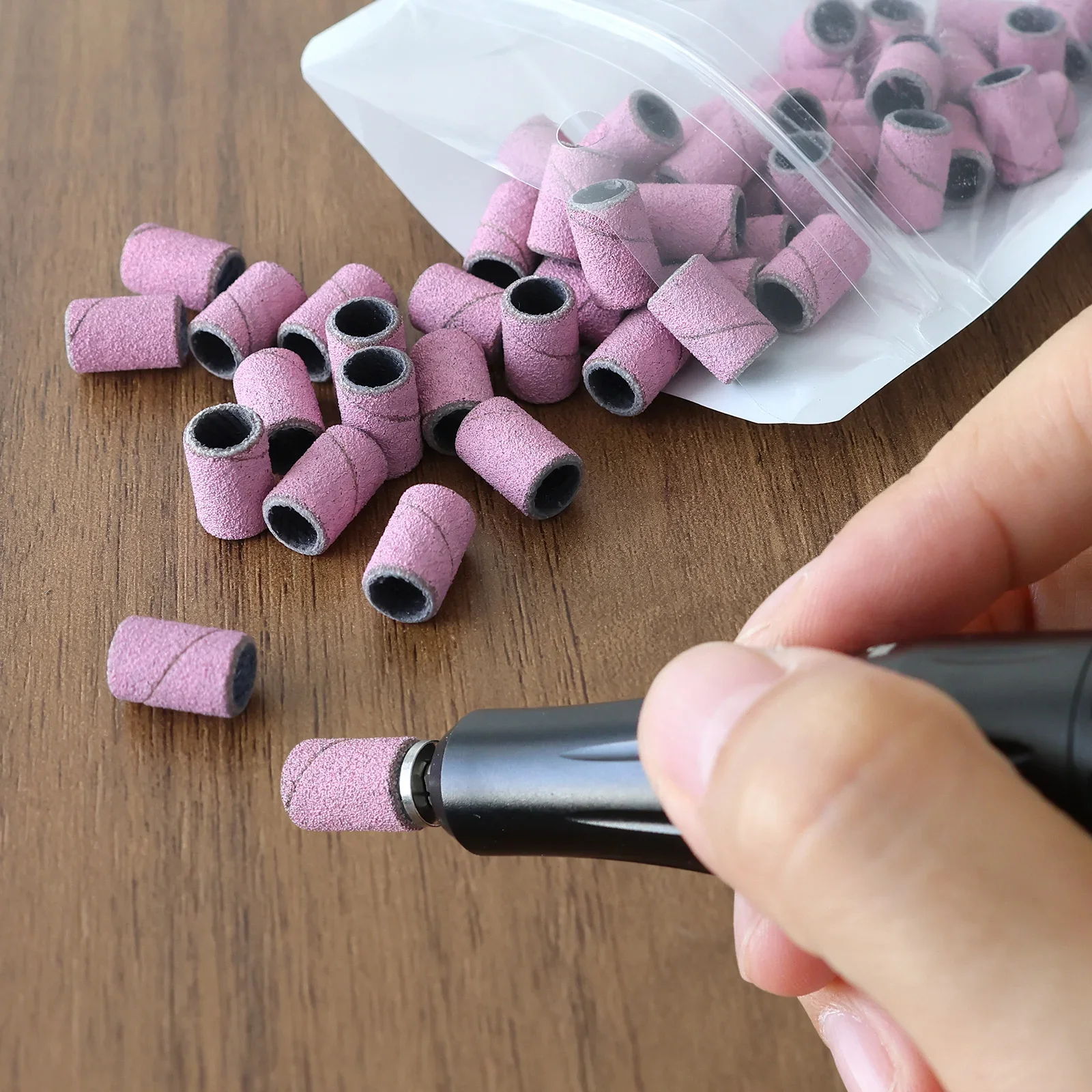 HYTOOS 50Pcs/Bag Pink Sanding Bands Without  Mandrel Electric Nail Drill Bit Accessories Gel Removal Nails Care Polishing Tool