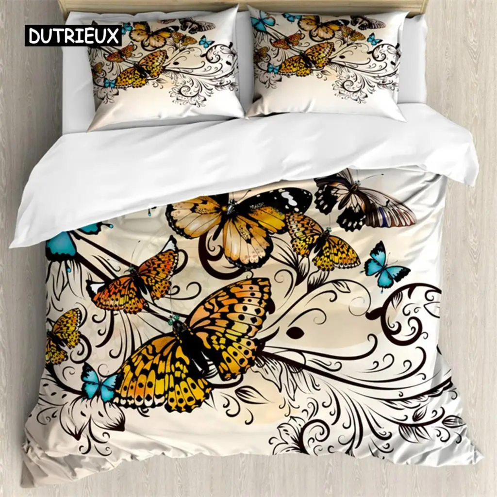 

Butterfly Duvet Cover Romantic Spring Theme Bedding Set Colorful Flying Butterflies Quilt Cover Twin Full For Girls Teen Deocr