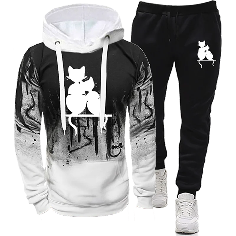 Jogging Men Winter Tracksuit Sets Splash Ink Sweatshirt Unisex Suit Hooded Zip-up New in Sweatshirts Men's Tracksuits Set Pant