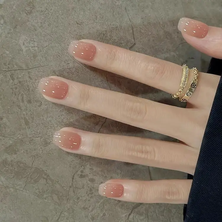 

10Pcs Nude Color Gradient Handmade Nail Tips Short Square Sweet Fashion Press on Nails Reusable Simple Wearable False Nails Set