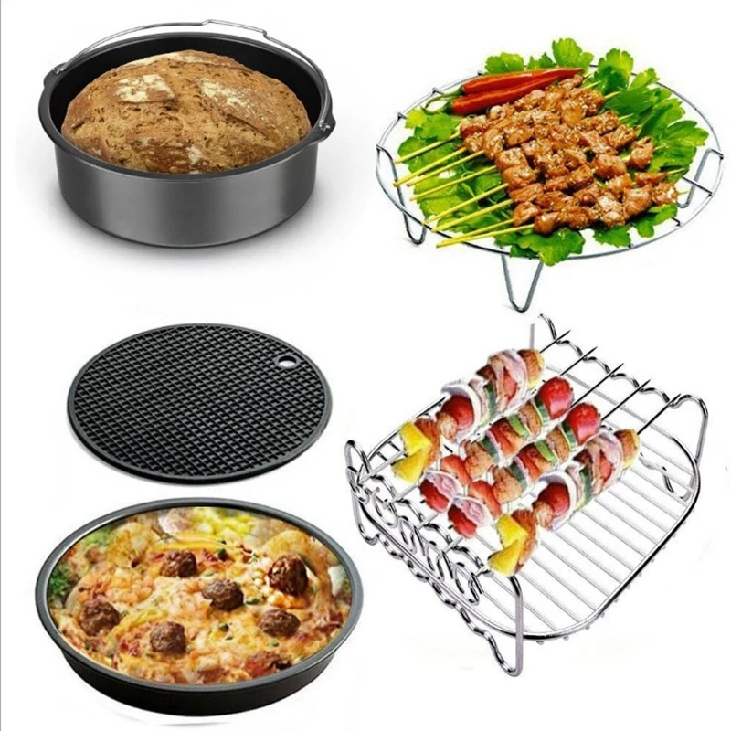 12Pcs Air Fryer Accessories 9 Inches for Airfryer 5.3-6.8QT Fryer, Baking Basket, Pizza Tray, Kitchen Cooking Tools