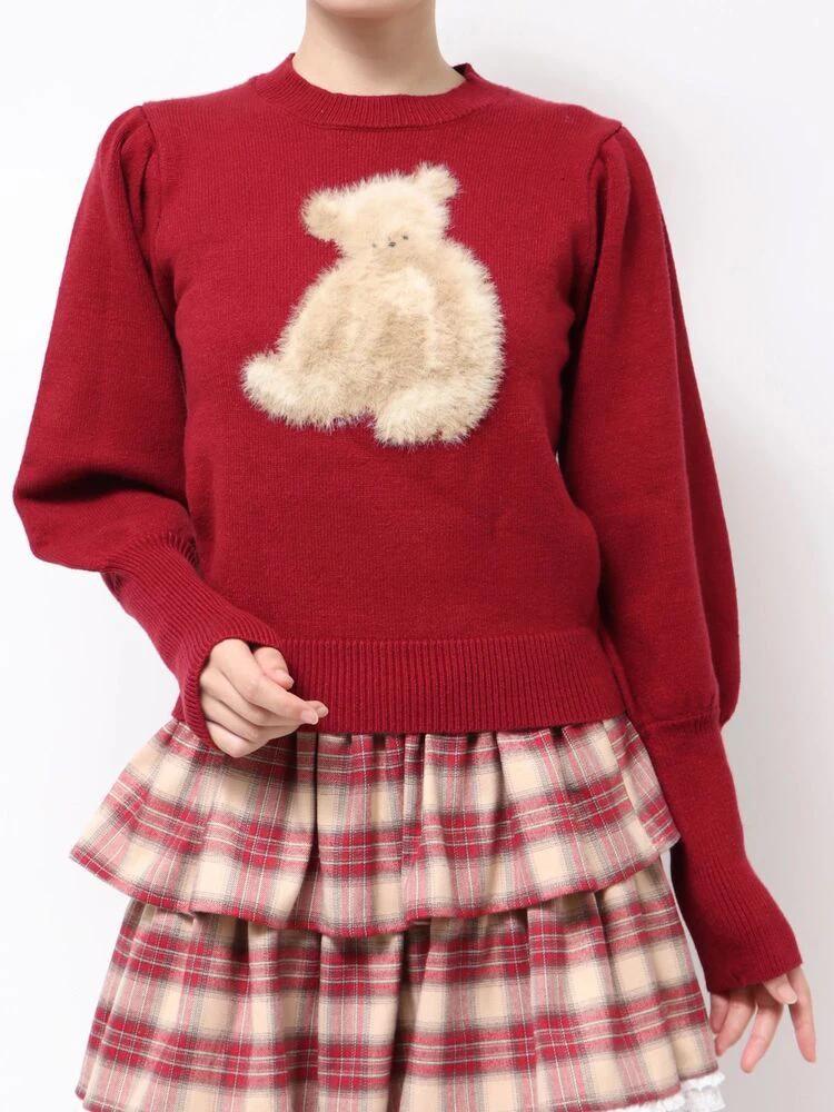 

Japanese Sweet Three Dimensional Cute Cartoon Jacquard Pullover Top Autumn Winter Loose Casual Long Sleeve Knitted Sweater Women