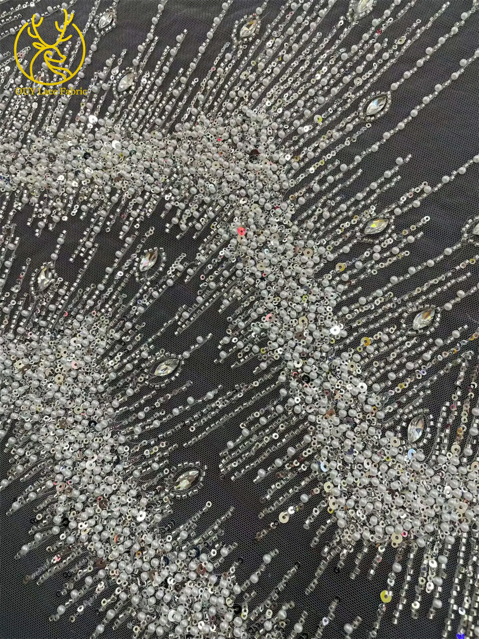 Rosa Hochzeitskleid, afrikanischer Pailletten-Spitzenstoff, 5 Yards, neuer französischer Stein-Pailletten-Tüll-Spitzenstoff für nigerianisches Hochzeitskleid – Detail 8