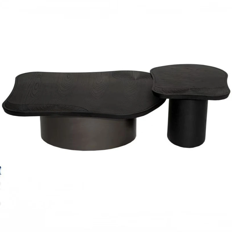

Simple black coffee table model room Oval coffee table High and low combination Light luxury household setting Personalized
