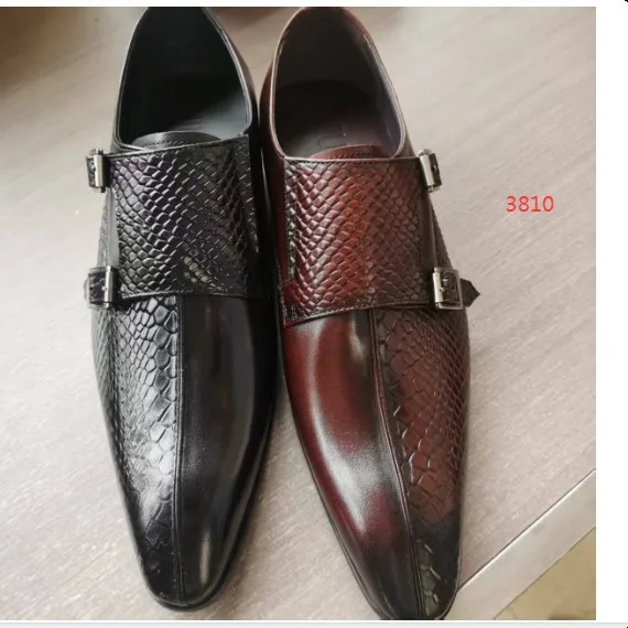 New Gentleman Men's Shoes Top Layer Cowhide Pointed Toe Business Casual Leather Shoes Double Buckle Formal Shoes For Men