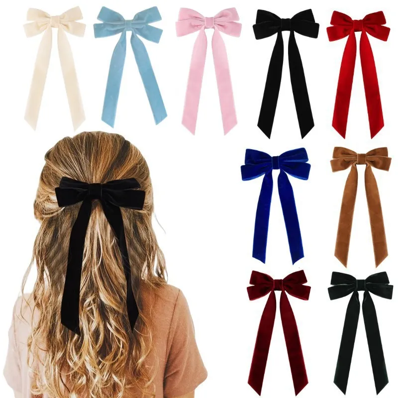 

2026 Korea Elegant Long Ribbon Velvet Bow Hairpins Women Girls Hair Clips Pin Barrettes Accessories Hairclip Headdress Headwear