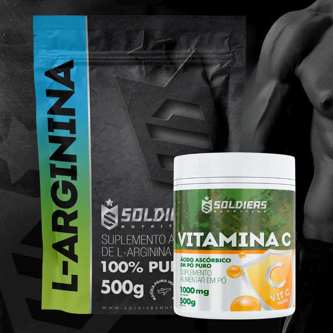 Kit: Vitamin C Powder 500g + Arginine 500g-Imported Pure 100%-Soldiers Nutrition