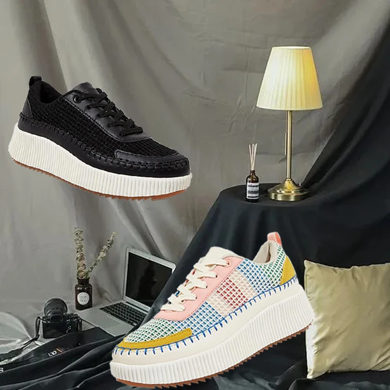 New Women Board Shoes Comfort Fashion Anti Slip Colorful Casual Shoes Outdoor Wear Resistant Thick Soled Height Raising Sneakers