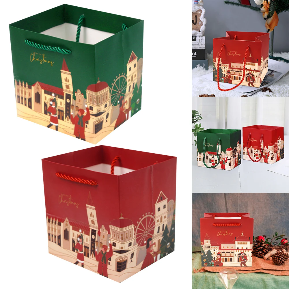 Bolsas de mano navideñas fáciles de llevar, adecuadas para compras diarias, bolsas de aperitivos navideños de 5,51x5,51x4,72 pulgadas (14x14x12cm)