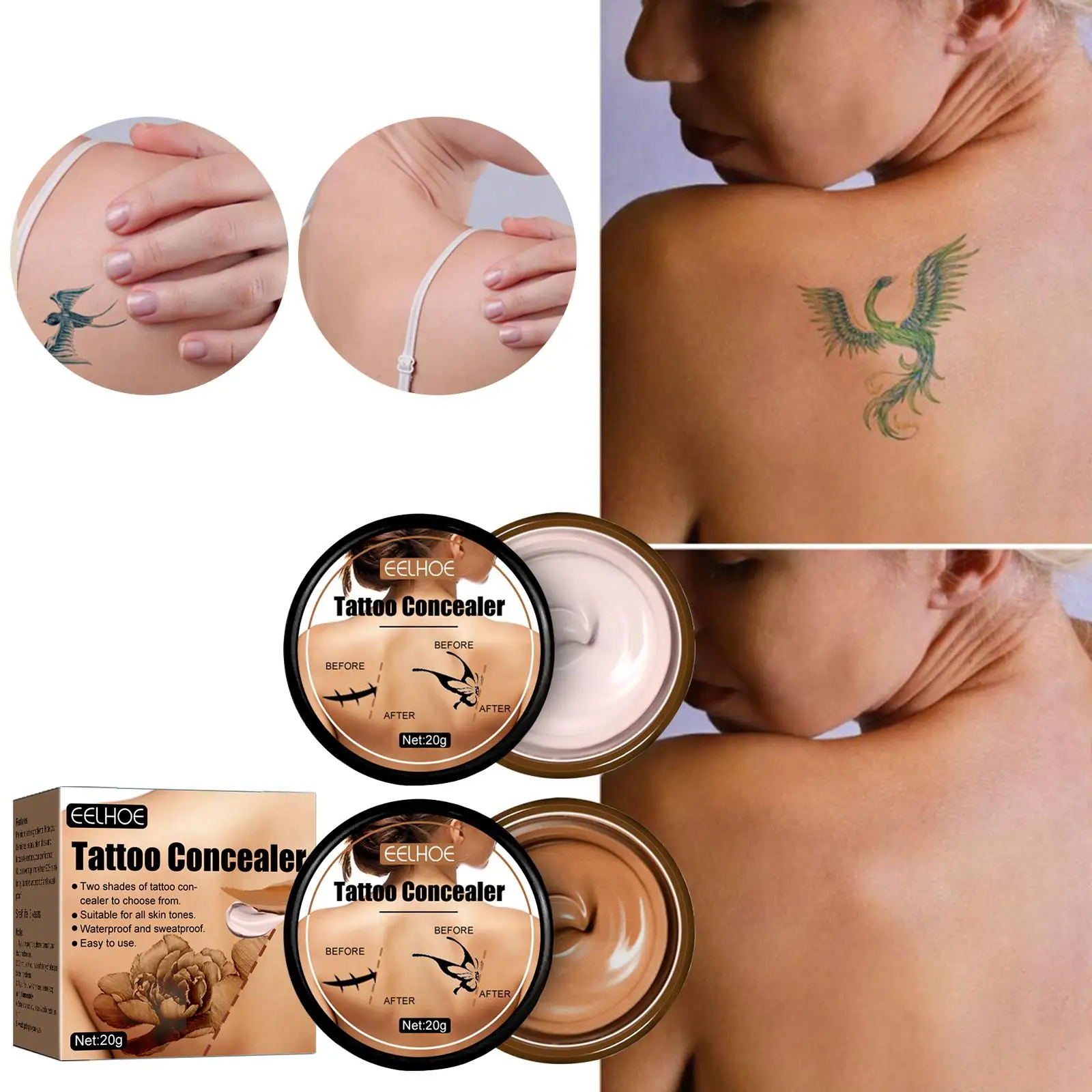 EELHOE Waterproof Tattoo Concealer Cover Scar Makeup Brighten Foundation Cream Freckle Birthmarks Concealer Body Coverage Cream