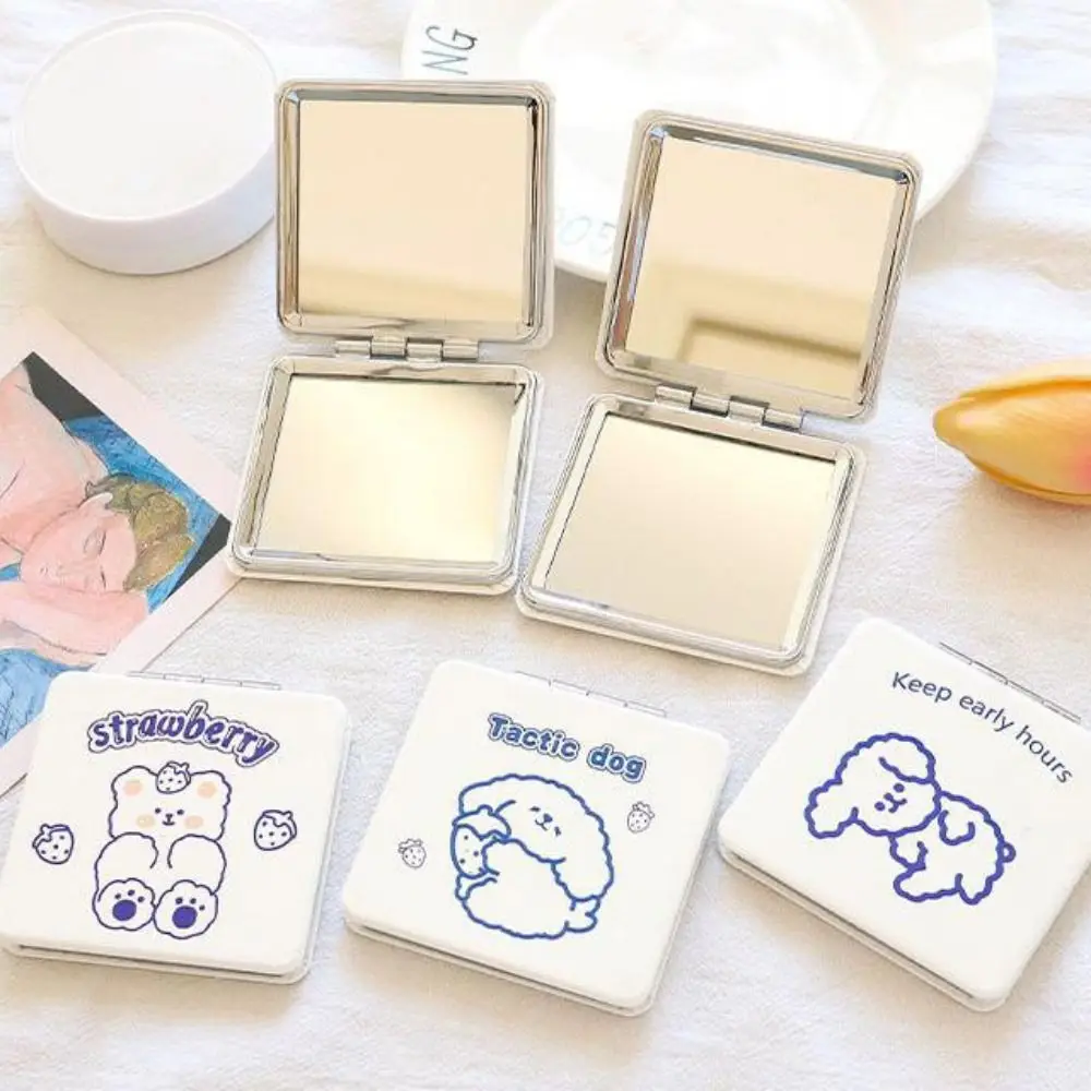 Espejo de maquillaje plegable de osito, Mini espejo cosmético de perro de dibujos animados, espejo de bolsillo compacto con aumento compacto, accesorios de maquillaje