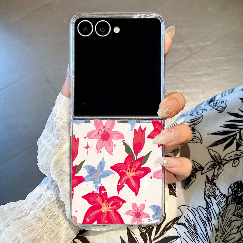 Colored Flower Printed Phone Case For Samsung Galaxy Z Flip 8 7 FE 6 5 4 3 5G Hard PC folding Cover For Samsung Z Flip7 Flip8