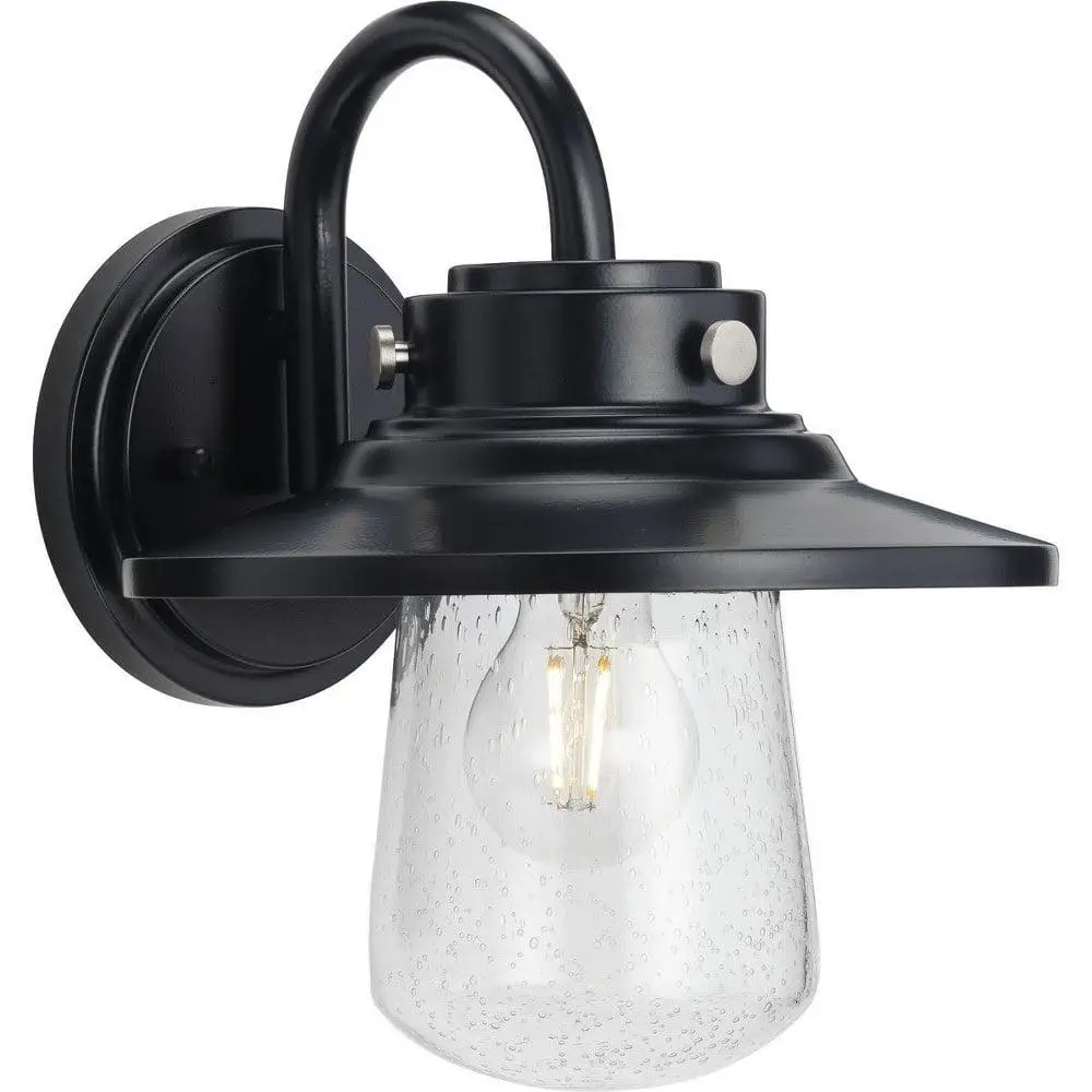 Industrial Matte Black Steel Outdoor Wall Lantern with Clear Seeded Glass Tremont Collection 1 Light Outdoor Medium Wall Lantern