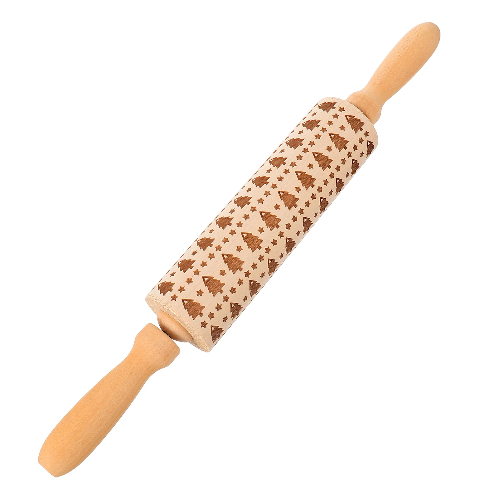 

1Pcs Wooden Rolling Pin Christmas Embossing Pattern Non-Slip Handle Baking Cookie Pizza Dough Tool Rolling Pin