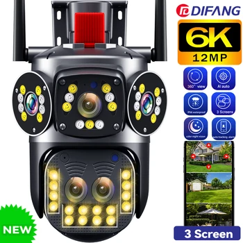 DIFANG 야외 감시 IP 카메라, 360 ° 뷰 보안 카메라, PTZ 비디오 카메라, CCTV, 6K, 12MP, 와이파이, 3 개 화면 