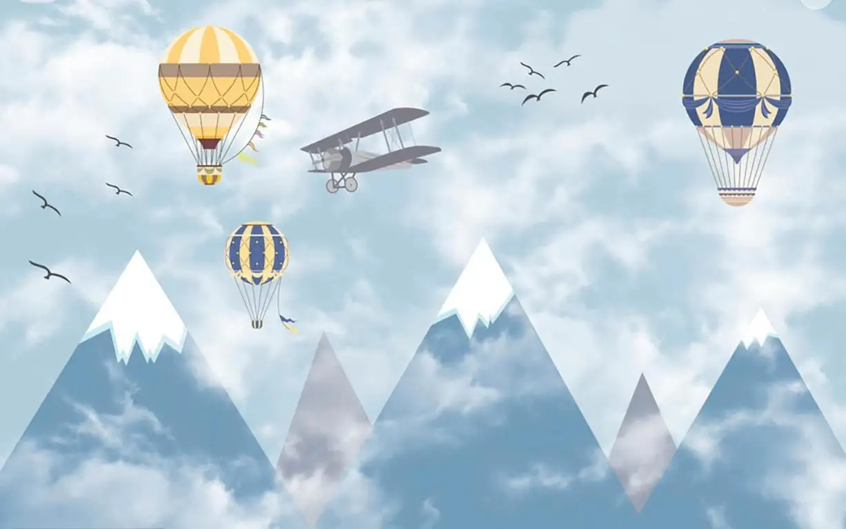 Cartoon Hot Air Balloon Wall Stickers Children Room TV background Decoration Customized color sky airplane Wall Decal Wallpaper