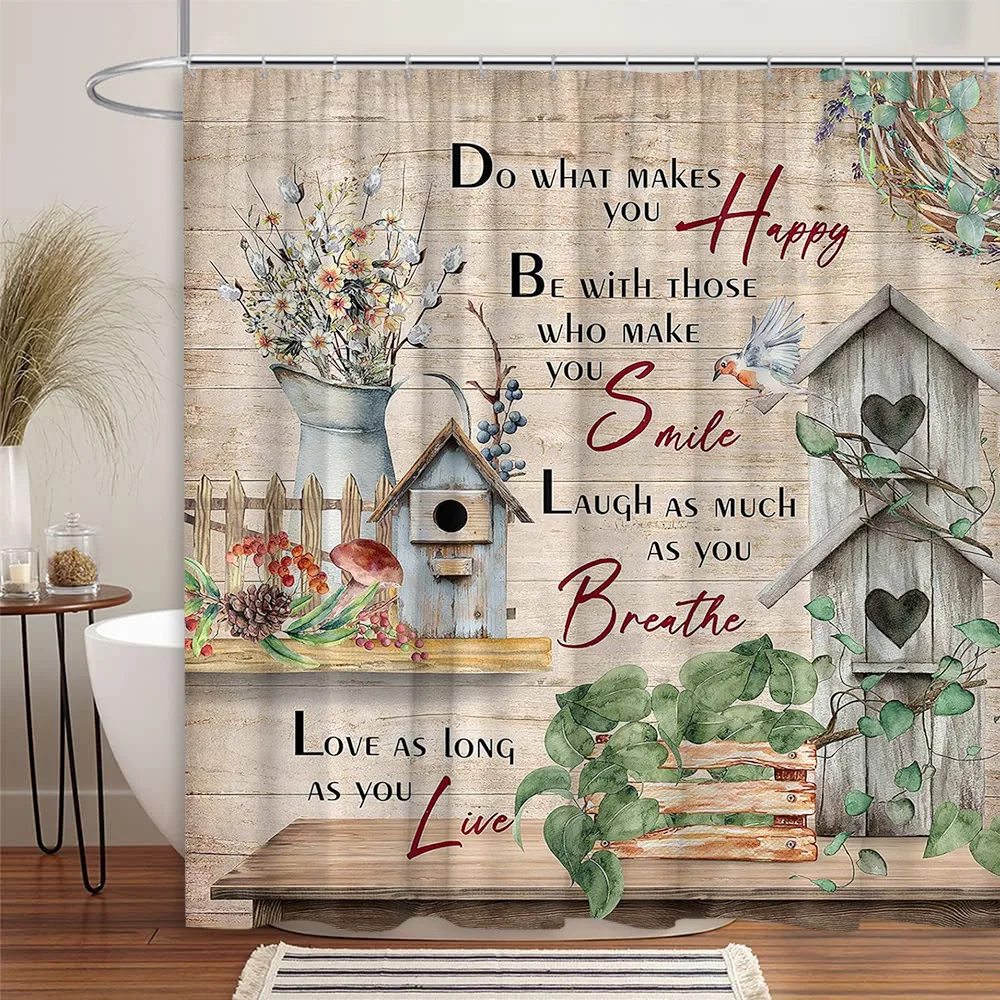 Farmhouse Floral Shower Curtain Inspirational Rustic Cross Motivational Quotes Rustic Polyester Fabric Bathroom Decor Curtains