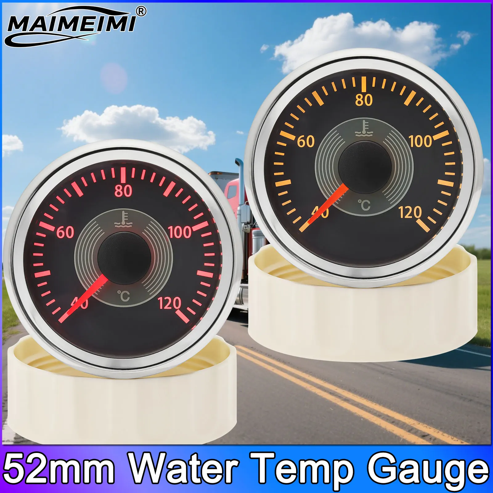 

52 мм автоматический датчик температуры воды 12 В/24 В 40-120 градусов Цельсия автомобильный измеритель красный желтый дисплей датчик температуры уровня топлива маслопресс напряжение