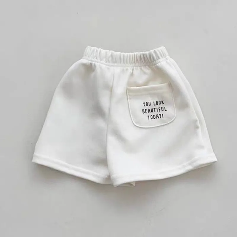 Sommer-Shorts für Mädchen mit dünnem Buchstaben-Print und Taschen, lockere Shorts mit elastischem Bund für Kleinkinder und Babys – Detail 10